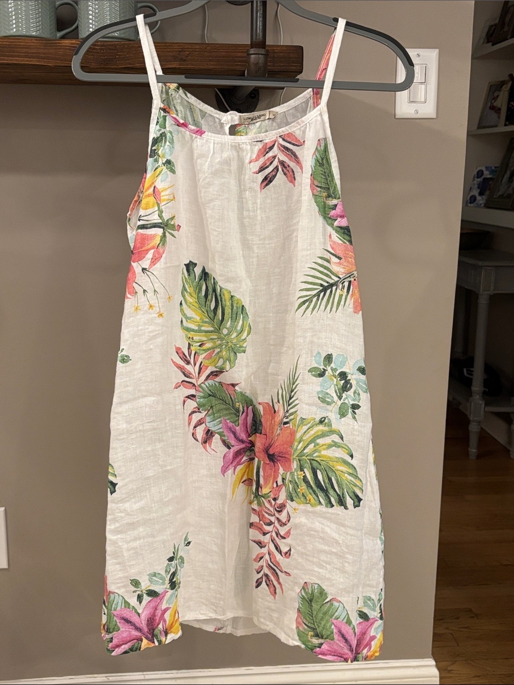 Lungo L’Arno 100% Linen Tropical Floral Shift Dress Size Small